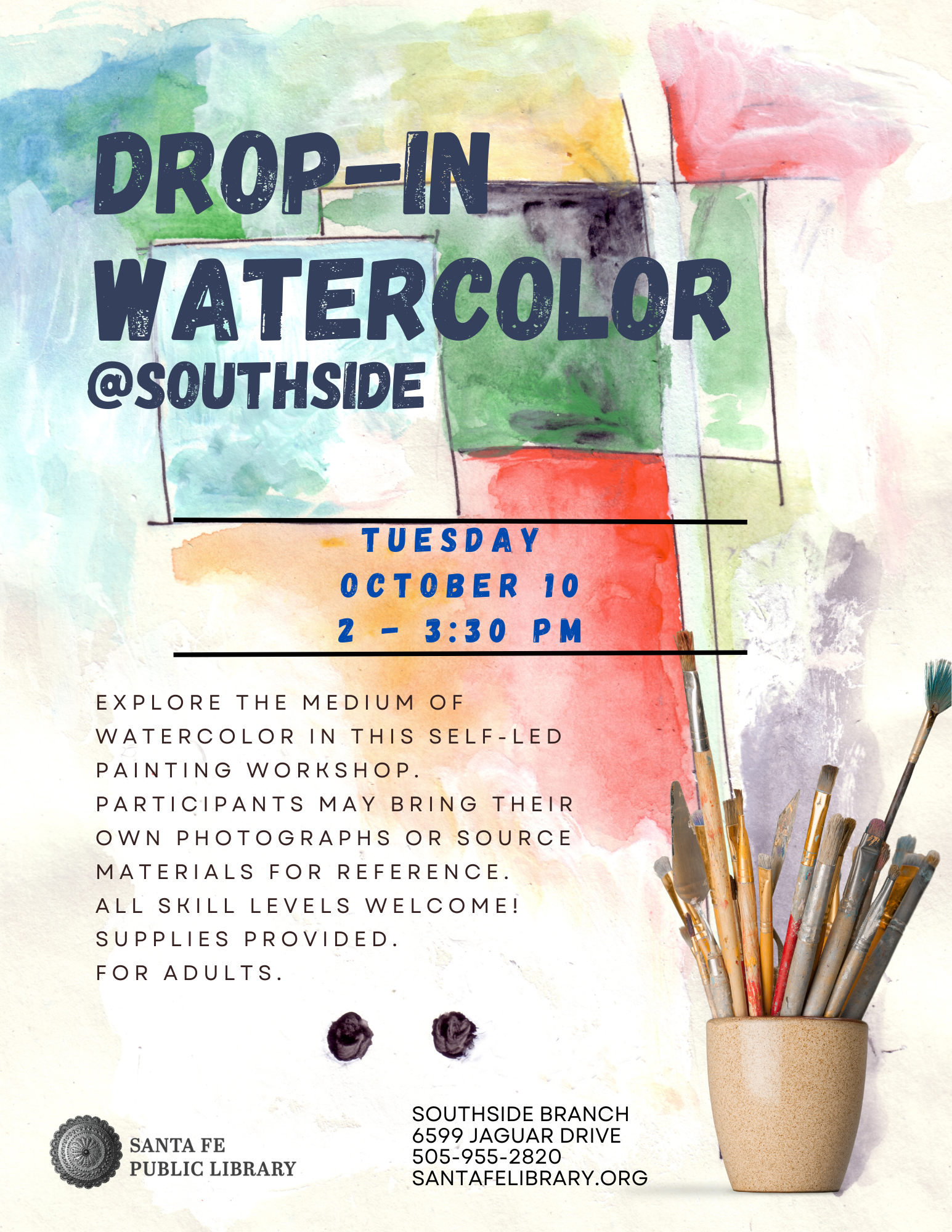 Flyer for Drop-In Watercolor program