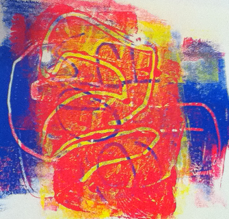 Monotype print with primary colors