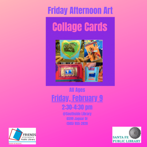 Flyer with event information. Colorful cards made with various art materials