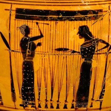 Ancient Pottery Featuring Circe Weaving on Loom