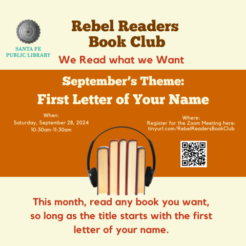 Rebel Reader's Book Club Flyer for September. All included information is also in the event text. 