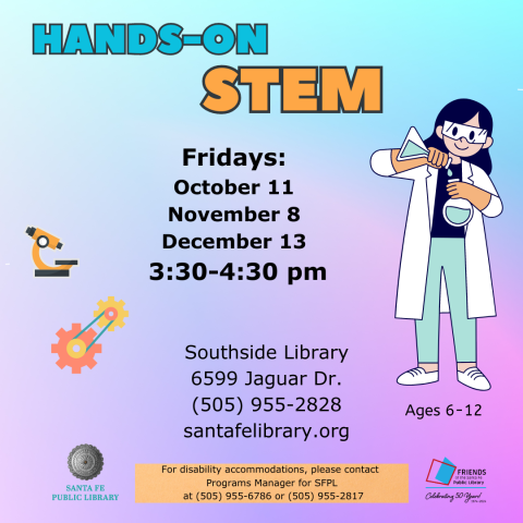 STEM Flyer with dates Oct 11, Nov 8, Dec 13 3:30-4:30