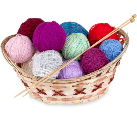 Basket with colorful balls of yarn