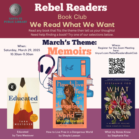 Need help finding a book? Try one of our selections: Educated by Tara Westover; How to Live Free in a Dangerous World by Shayla Lawson; What My Bones Know by Stephanie Foo