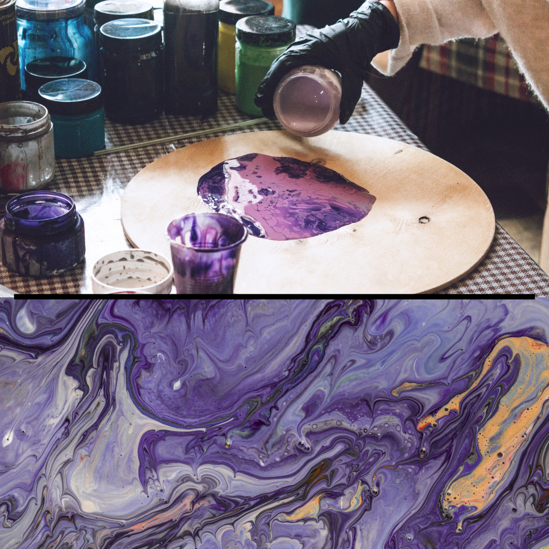 hand pour paint and abstract paint pour design